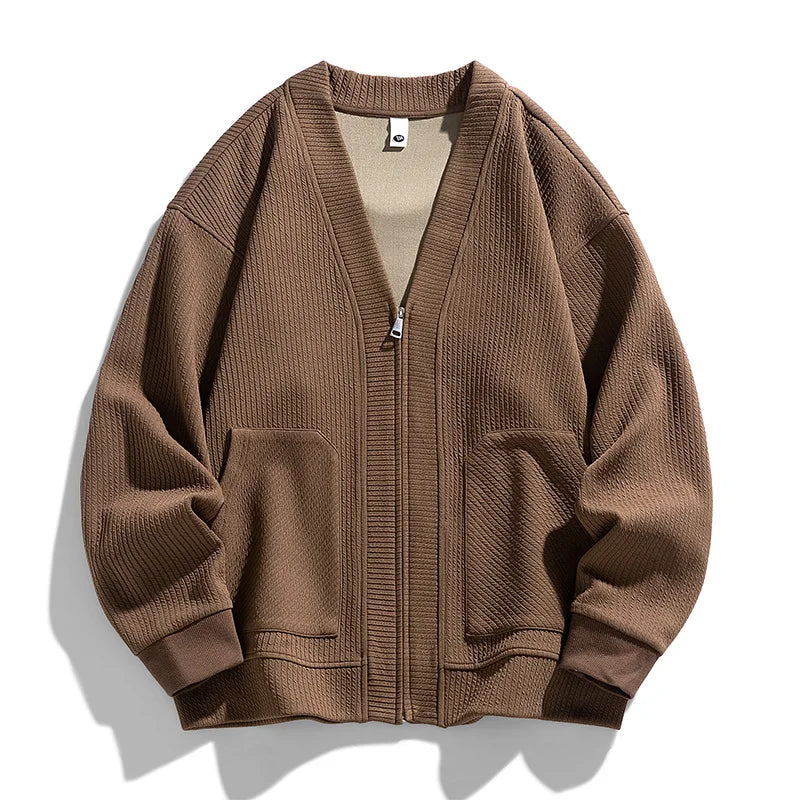 Herre Zip-Up Cardigan med Teksturerte Lommer 2