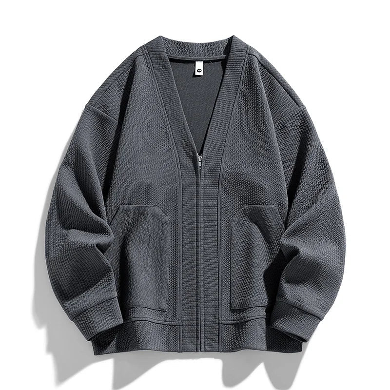 Herre Zip-Up Cardigan med Teksturerte Lommer 4