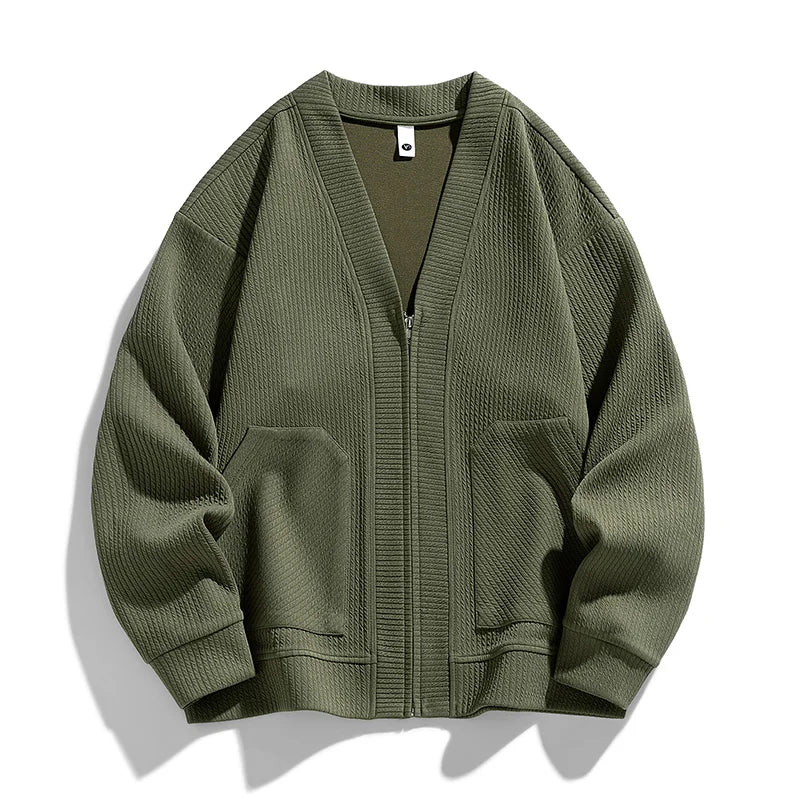Herre Zip-Up Cardigan med Teksturerte Lommer 5