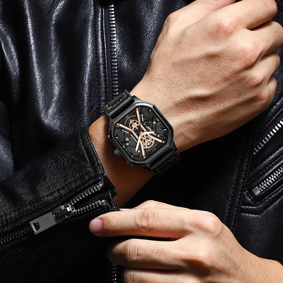 Herreklokke Skeleton Chronograph Stilfull Design Vannavstøtende 4