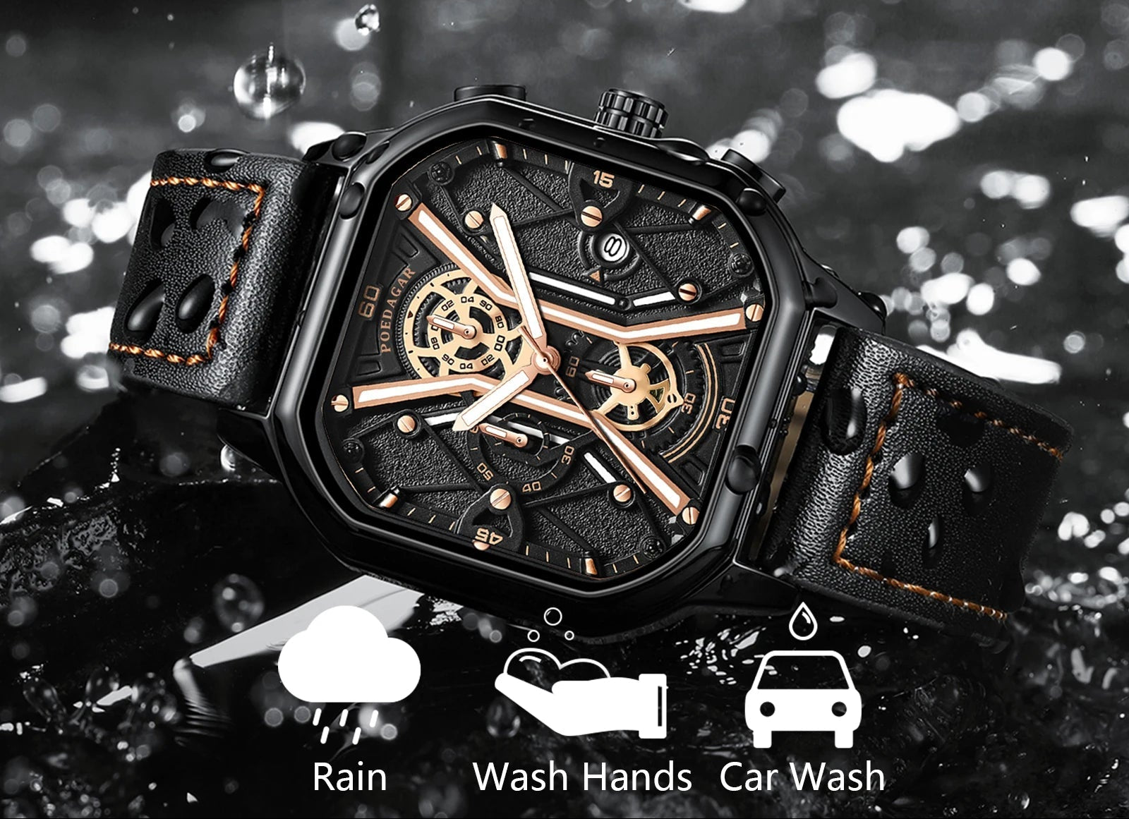 Herreklokke Skeleton Chronograph Stilfull Design Vannavstøtende 6