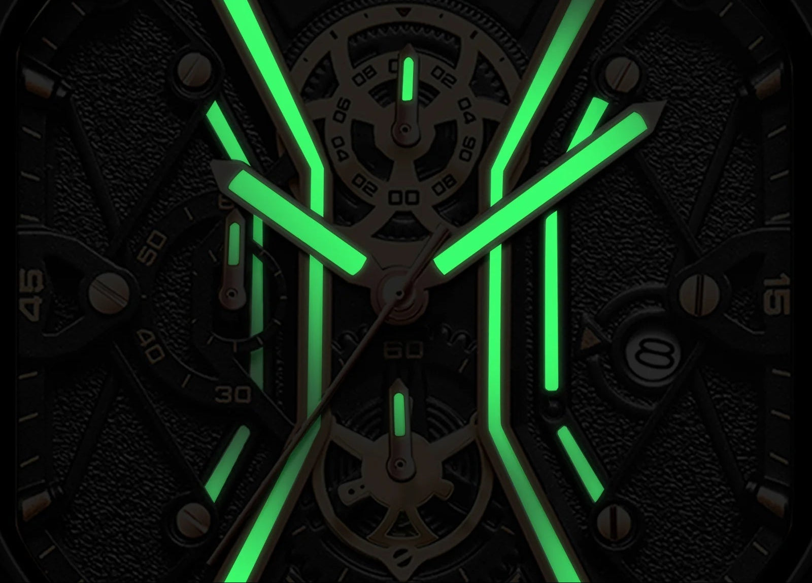 Herreklokke Skeleton Chronograph Stilfull Design Vannavstøtende 8