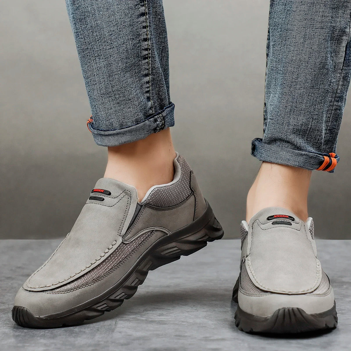 Herresko Loafers Retro Håndlaget Lær og Tekstil Fritidssko 1