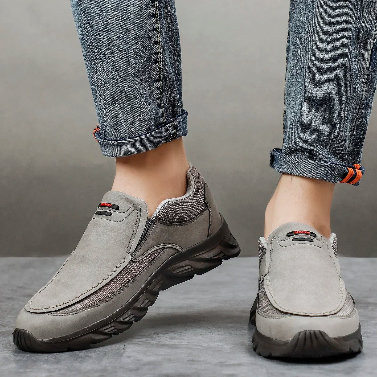 Herresko Loafers Retro Håndlaget Lær og Tekstil Fritidssko 1