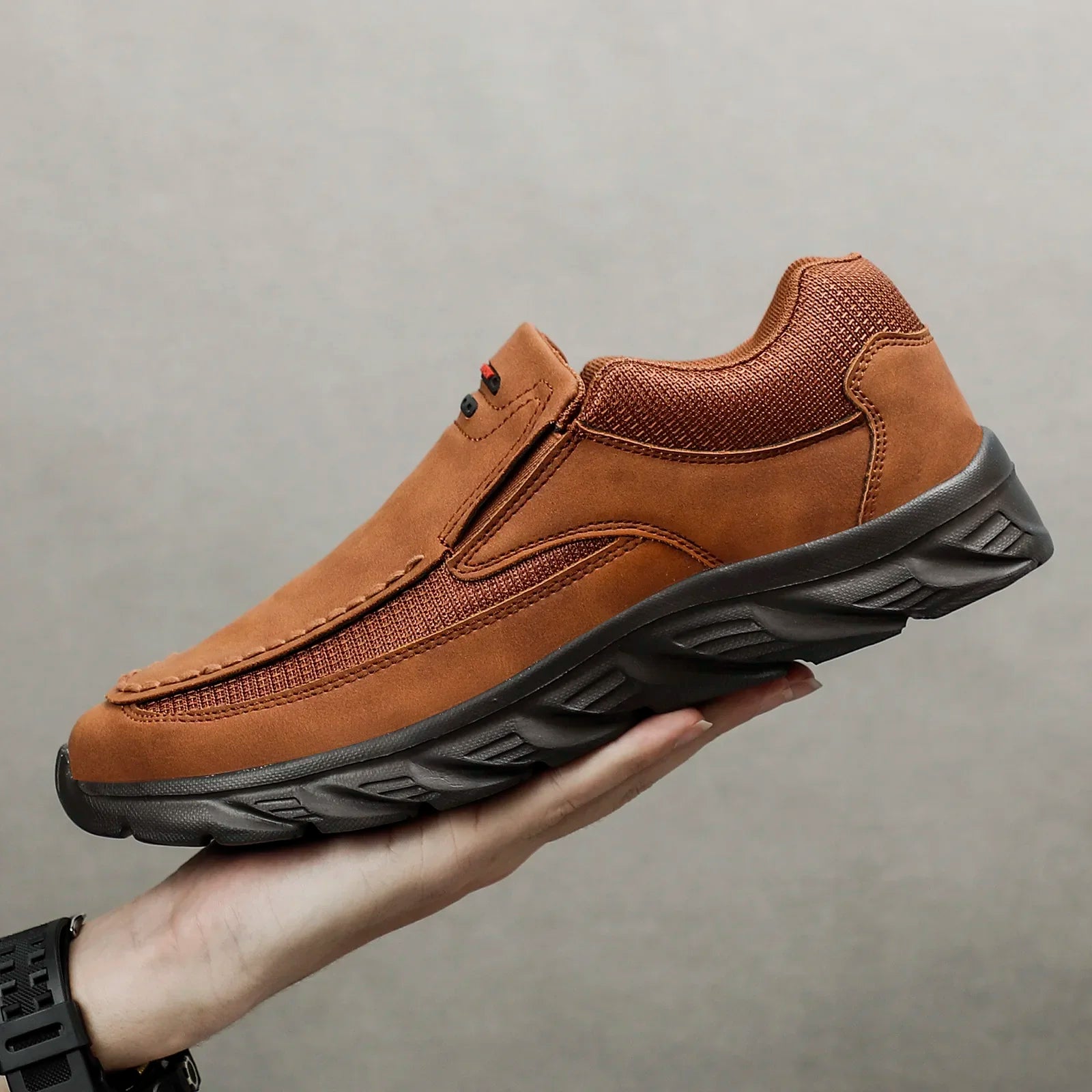 Herresko Loafers Retro Håndlaget Lær og Tekstil Fritidssko 3
