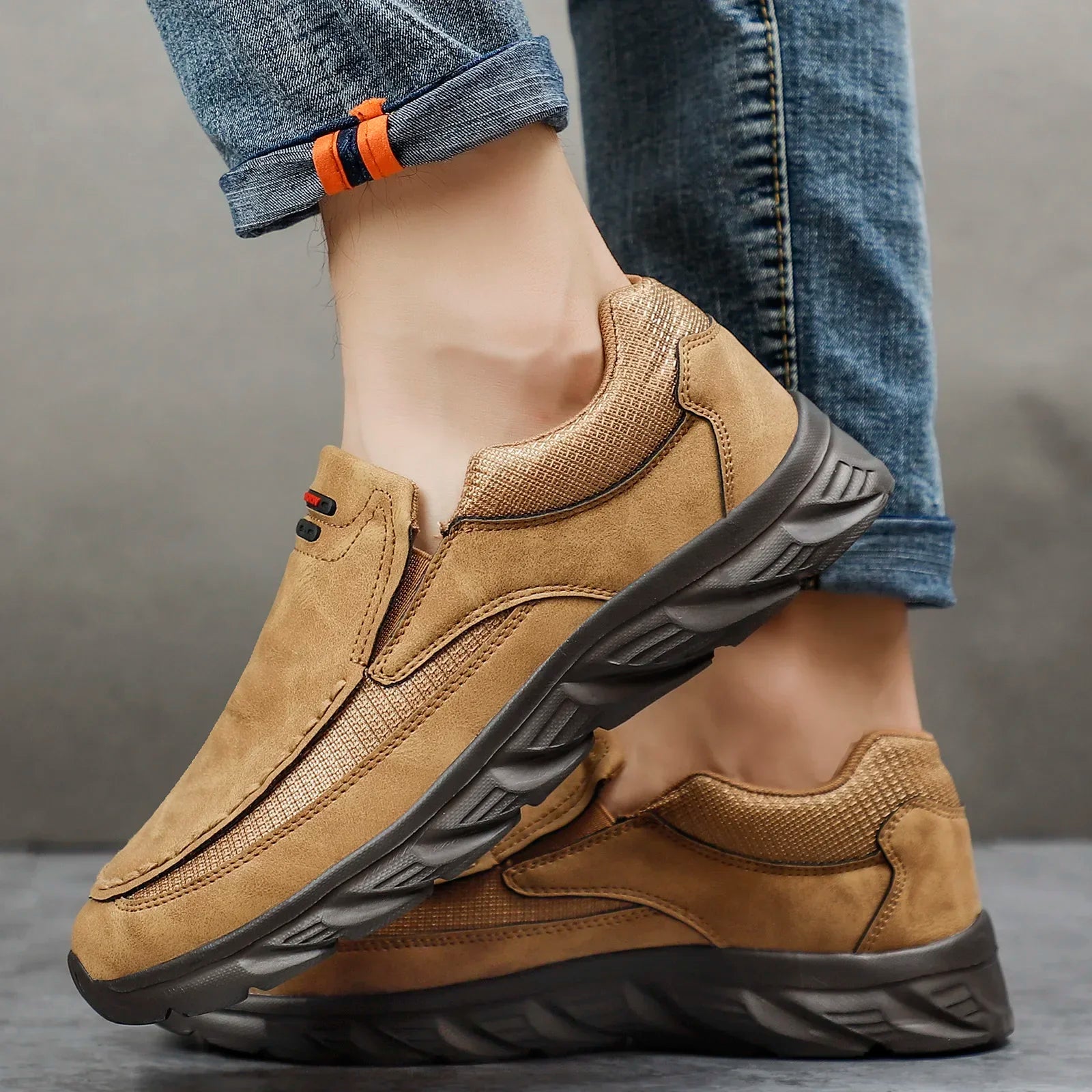 Herresko Loafers Retro Håndlaget Lær og Tekstil Fritidssko 4