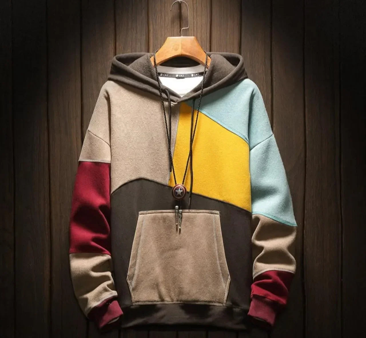 Hettegenser Herre med Dristig Fargeblokk Design 0