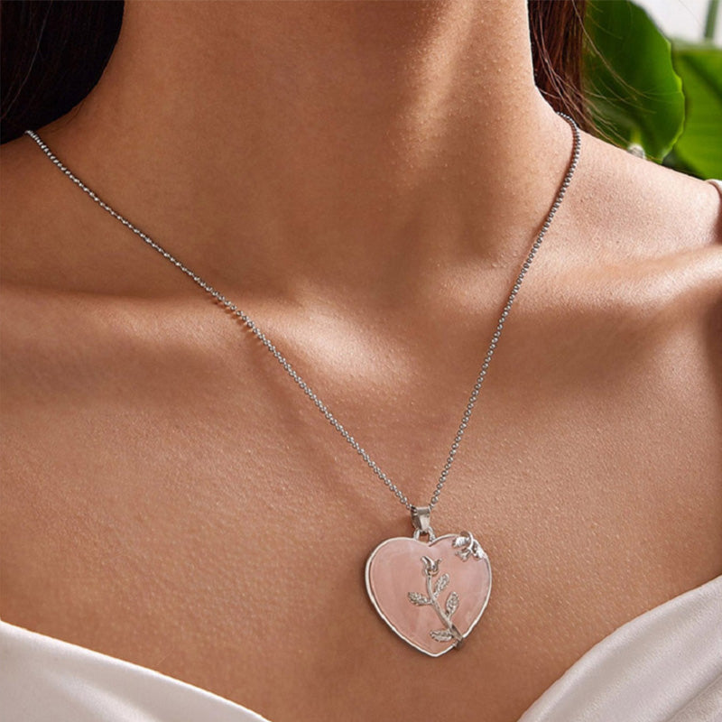 Hjerteformet Halskjede i Rose Quartz for Damer 2