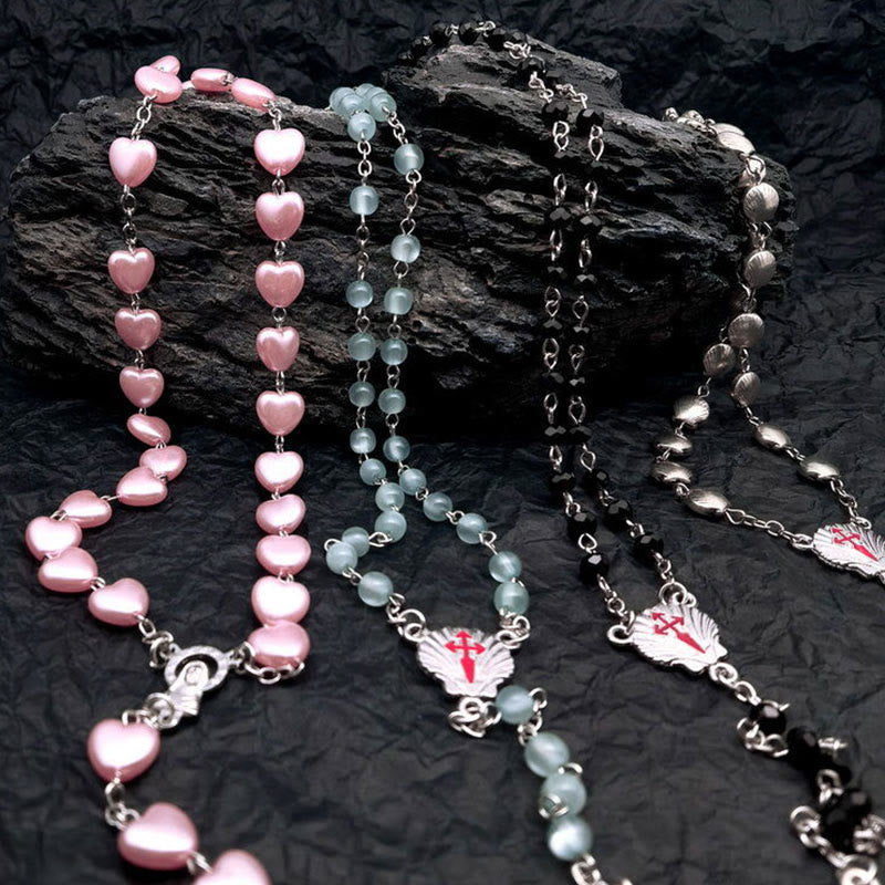 Hjerteformet Halskjede med Rosenkransdesign for Kvinner 8