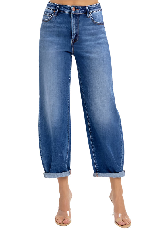 Høy Midje Crop Mild Barrel Jeans Medium Denim 0