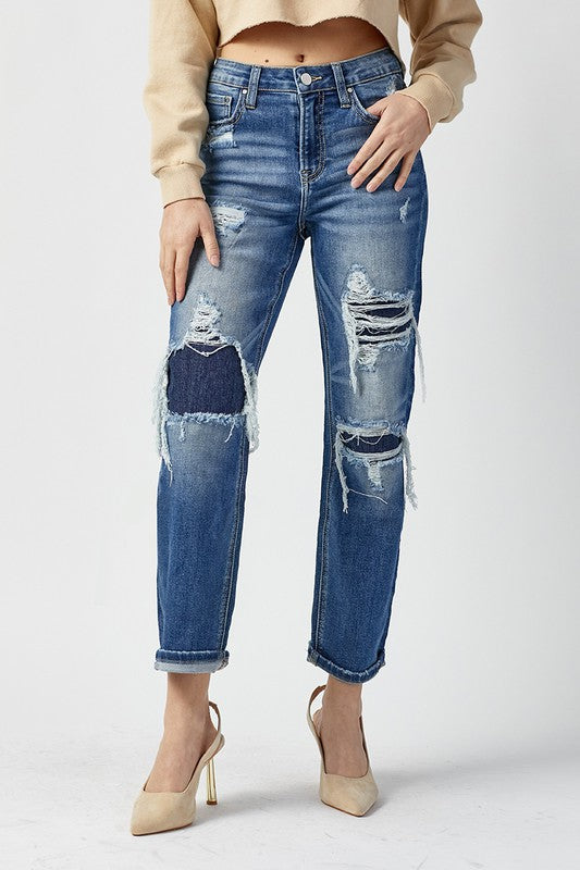Høy Midje Rett Jeans Mørk 1