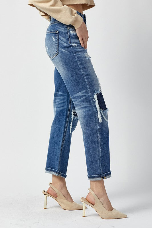 Høy Midje Rett Jeans Mørk 2