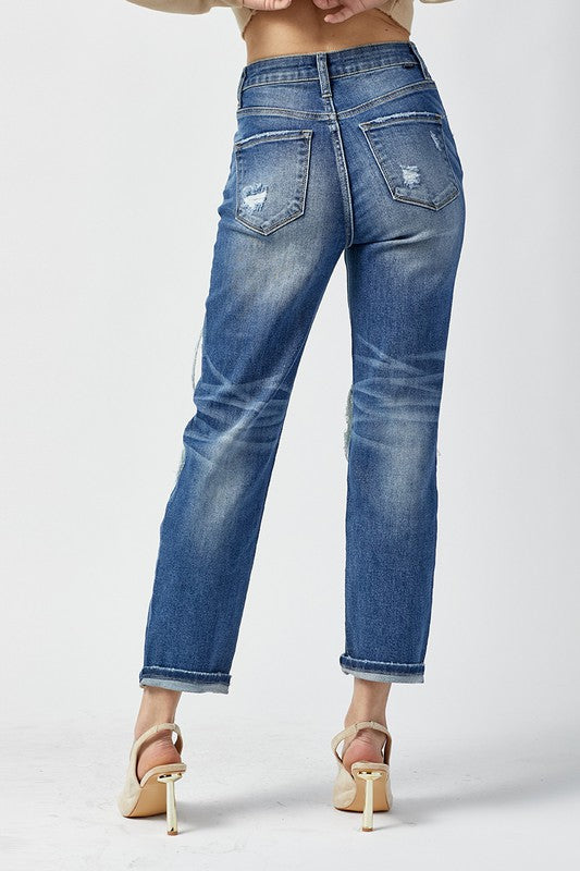Høy Midje Rett Jeans Mørk 3