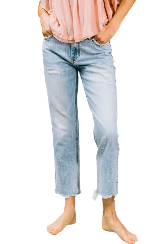 Høyt liv Ankel Rett Jeans Lys Denim 0