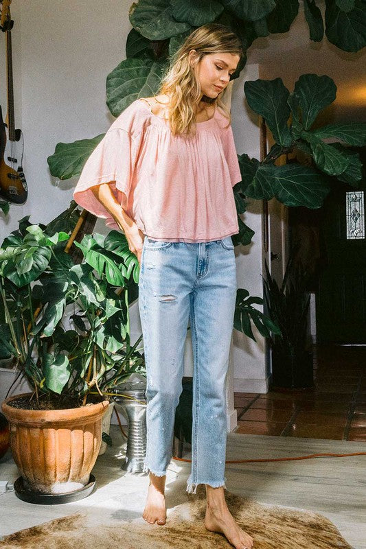 Høyt liv Ankel Rett Jeans Lys Denim 1