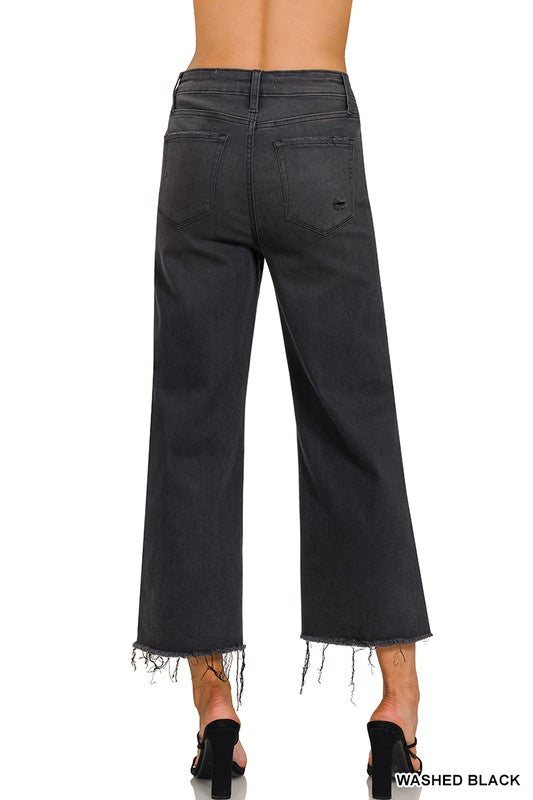 Høyt liv Cropped Jeans til Damer i Vasket Sort 2