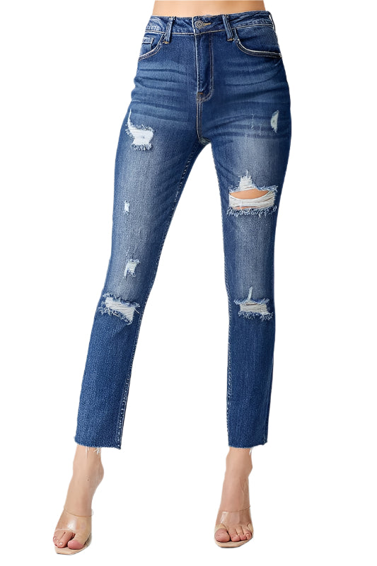 Høyt liv Distressed Avslappede Skinny Jeans 0