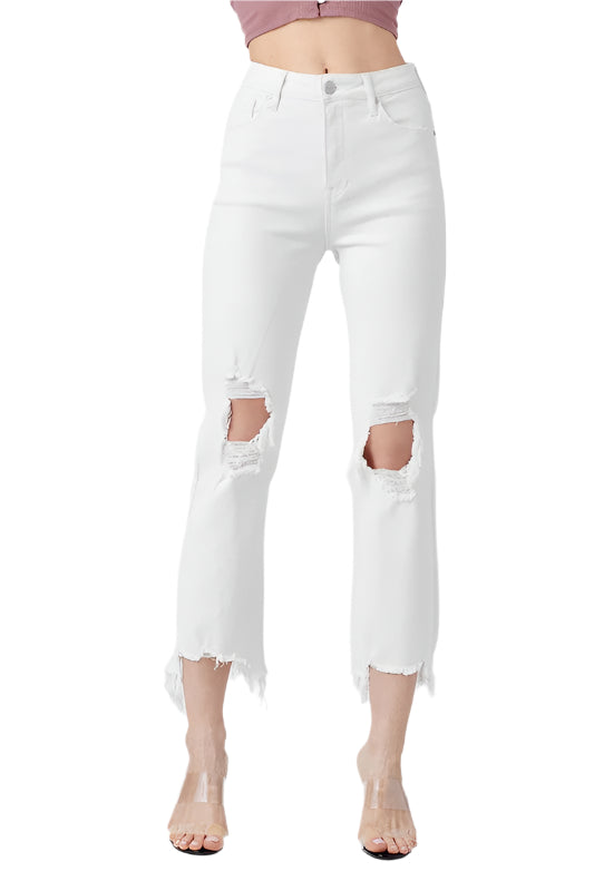 Høyt liv Straight Crop Jeans for Damer i Hvit 0