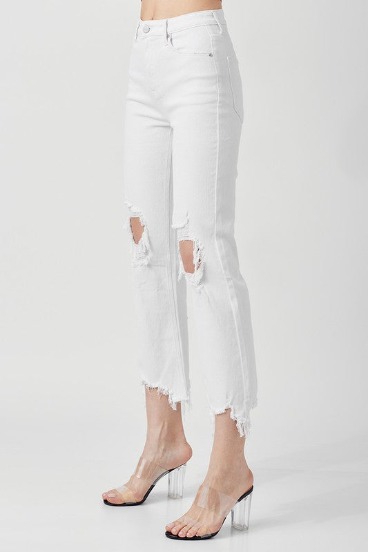 Høyt liv Straight Crop Jeans for Damer i Hvit 1