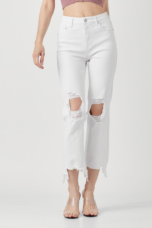 Høyt liv Straight Crop Jeans for Damer i Hvit 2
