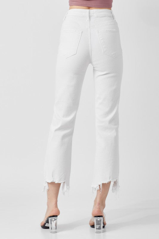 Høyt liv Straight Crop Jeans for Damer i Hvit 3