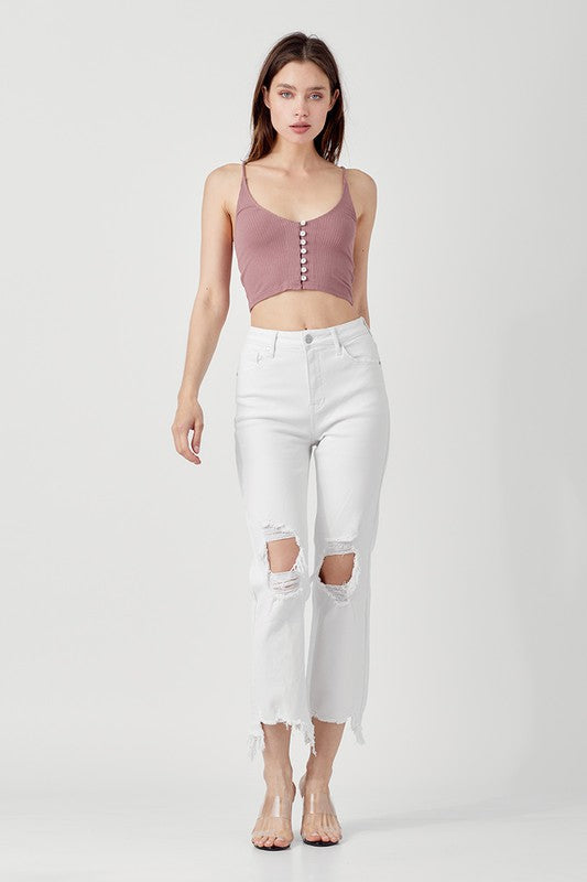 Høyt liv Straight Crop Jeans for Damer i Hvit 4