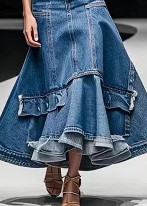 Høytlivs A-linje Skjørt i Denim for Damer 4