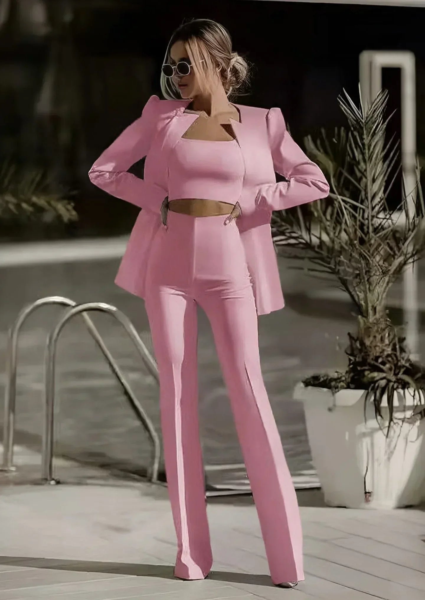Variant image for Matchende Sett Dame Blazer Topp Bukser Hvit Grønn Rosa-5