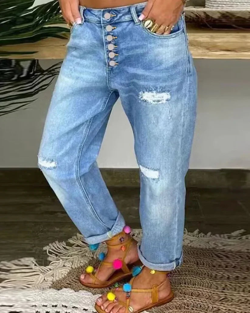 Kvinners Baggy Jeans Løs Passform 100% Bomull-1
