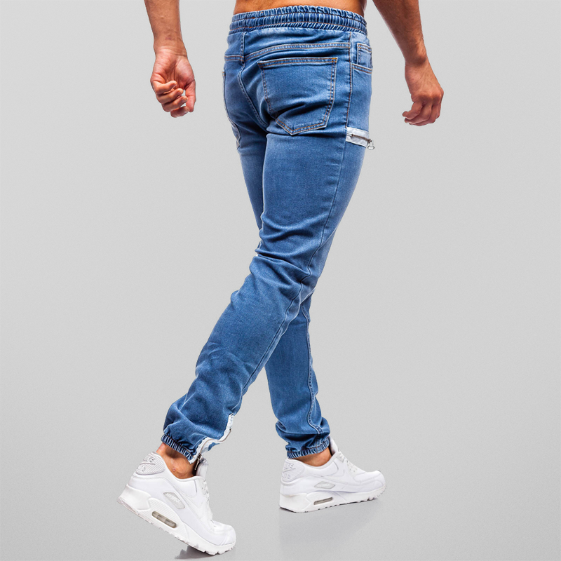 Herre Joggebukse i Denim med Snøring og Justerbar Passform-5
