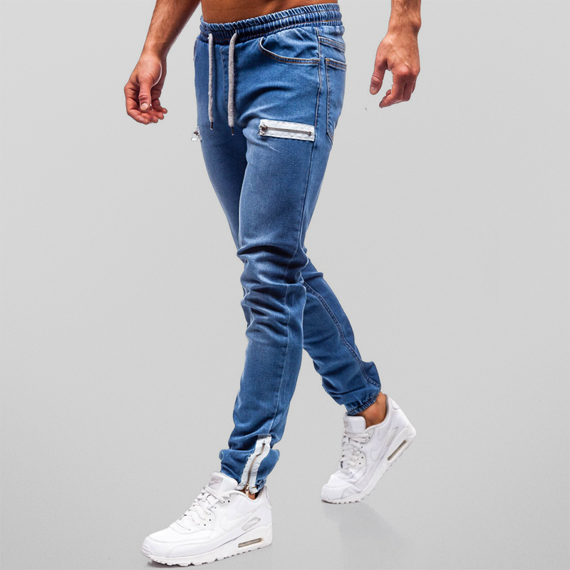 Herre Joggebukse i Denim med Snøring og Justerbar Passform-4