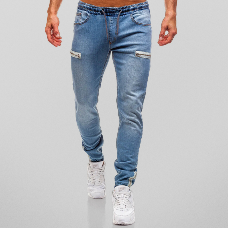 Herre Joggebukse i Denim med Snøring og Justerbar Passform-1