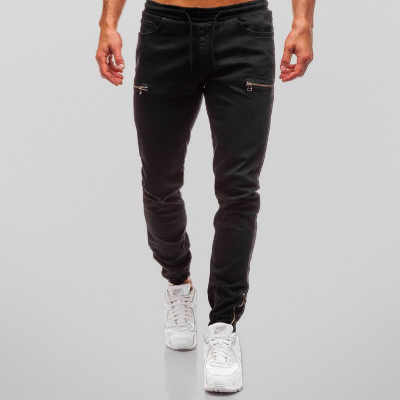 Herre Joggebukse i Denim med Snøring og Justerbar Passform-3