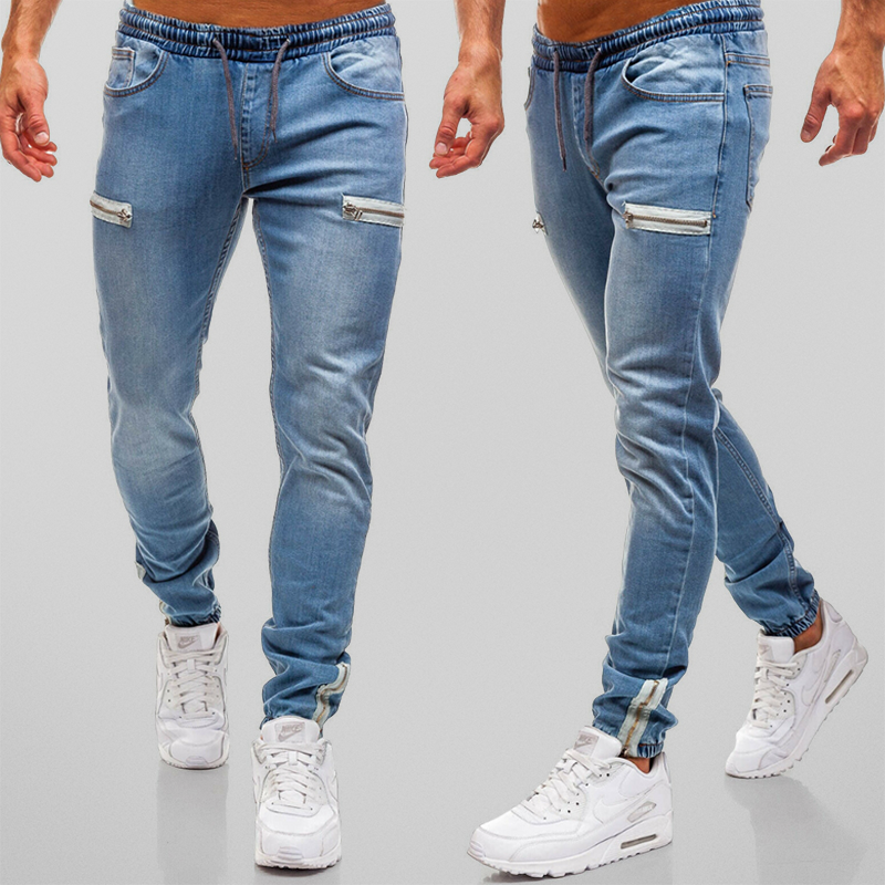 Herre Joggebukse i Denim med Snøring og Justerbar Passform-2