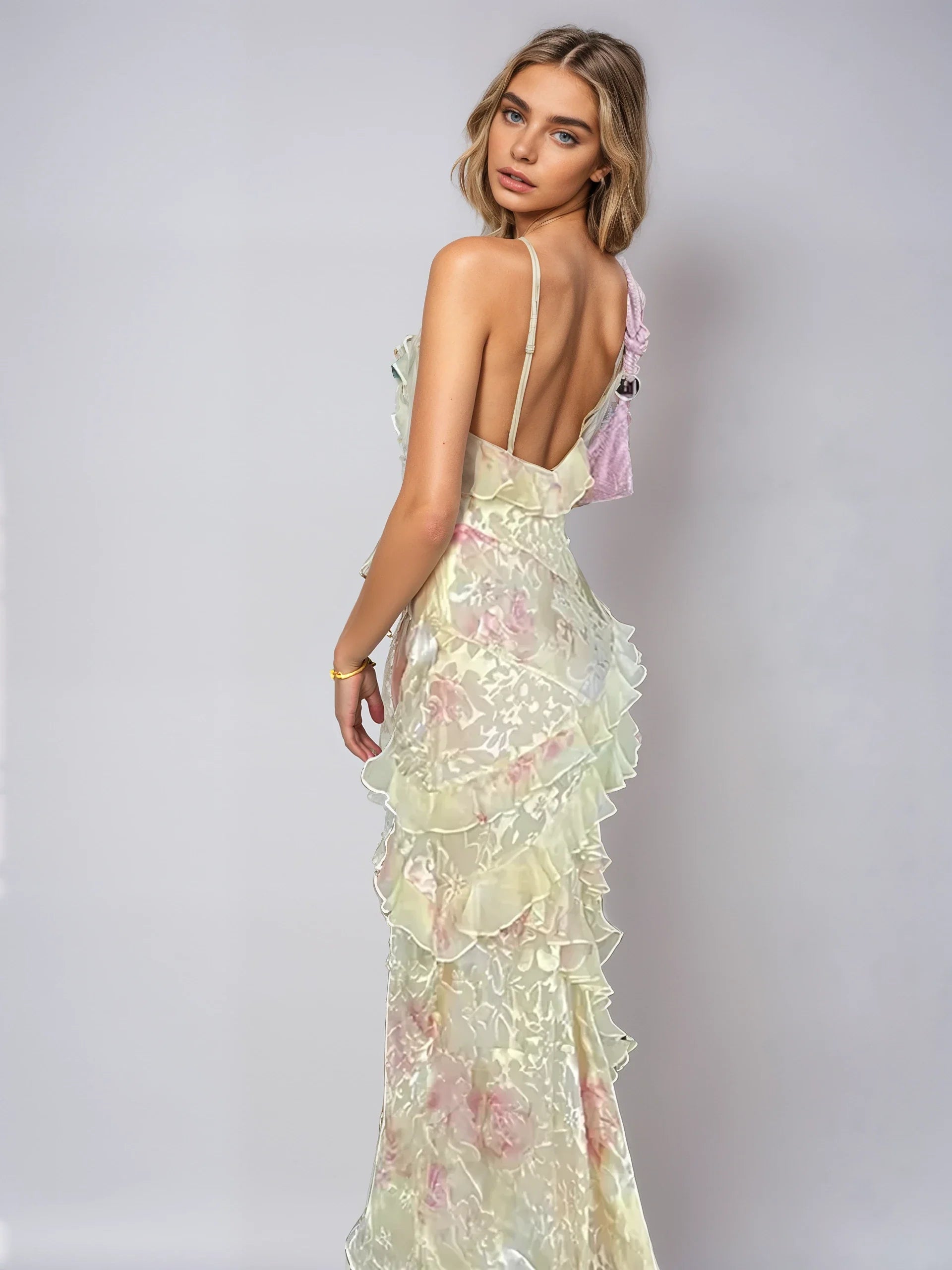 Lang Sommerkjole Pastellfarget Romantisk Mesh for Dame-4