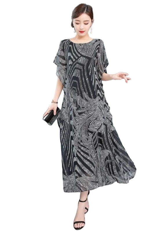 Kjoler Dame Kaftan O-hals Chiffon Sommerkjole med Trykk 0