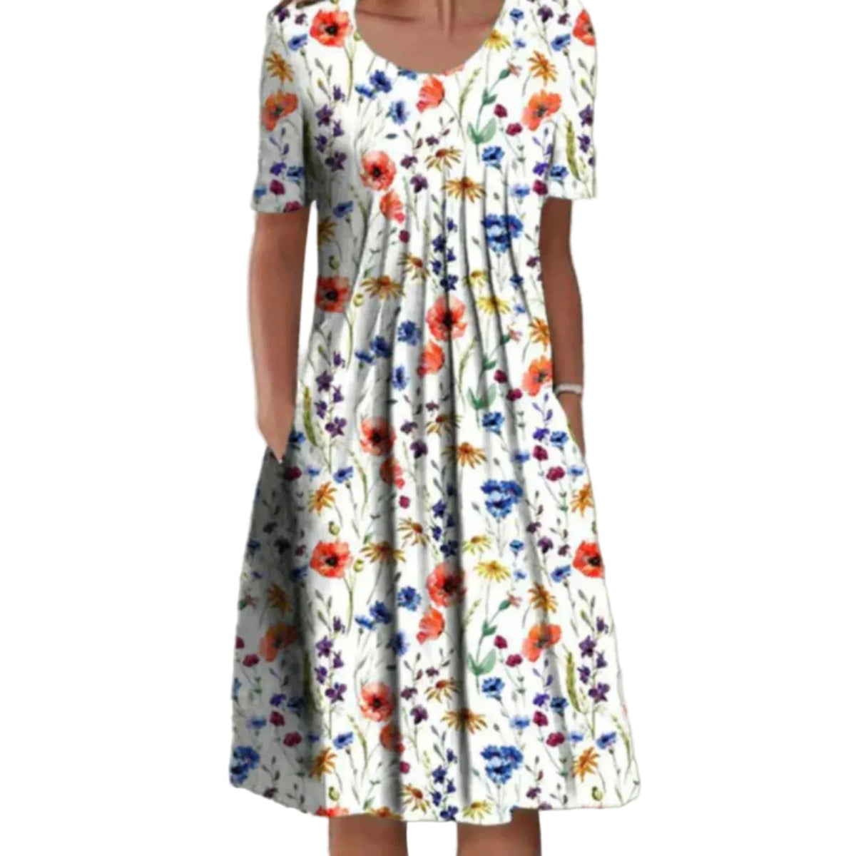 Kjoler Dame Midi Kjole med Blomsterdesign og Korte Ermer 0