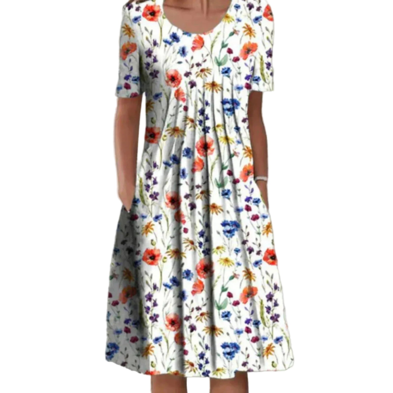 Kjoler Dame Midi Kjole med Blomsterdesign og Korte Ermer 0