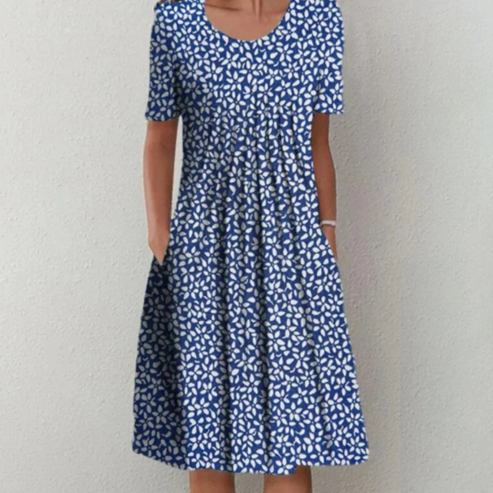 Kjoler Dame Midi Kjole med Blomsterdesign og Korte Ermer 2