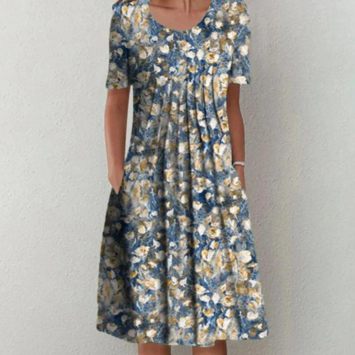 Kjoler Dame Midi Kjole med Blomsterdesign og Korte Ermer 4