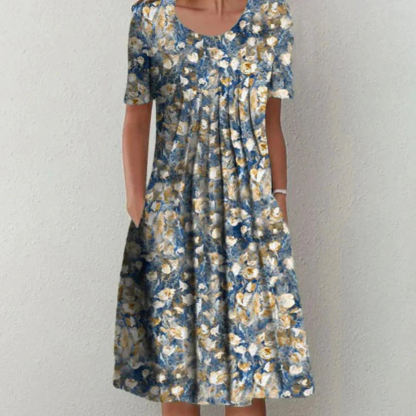 Kjoler Dame Midi Kjole med Blomsterdesign og Korte Ermer 4