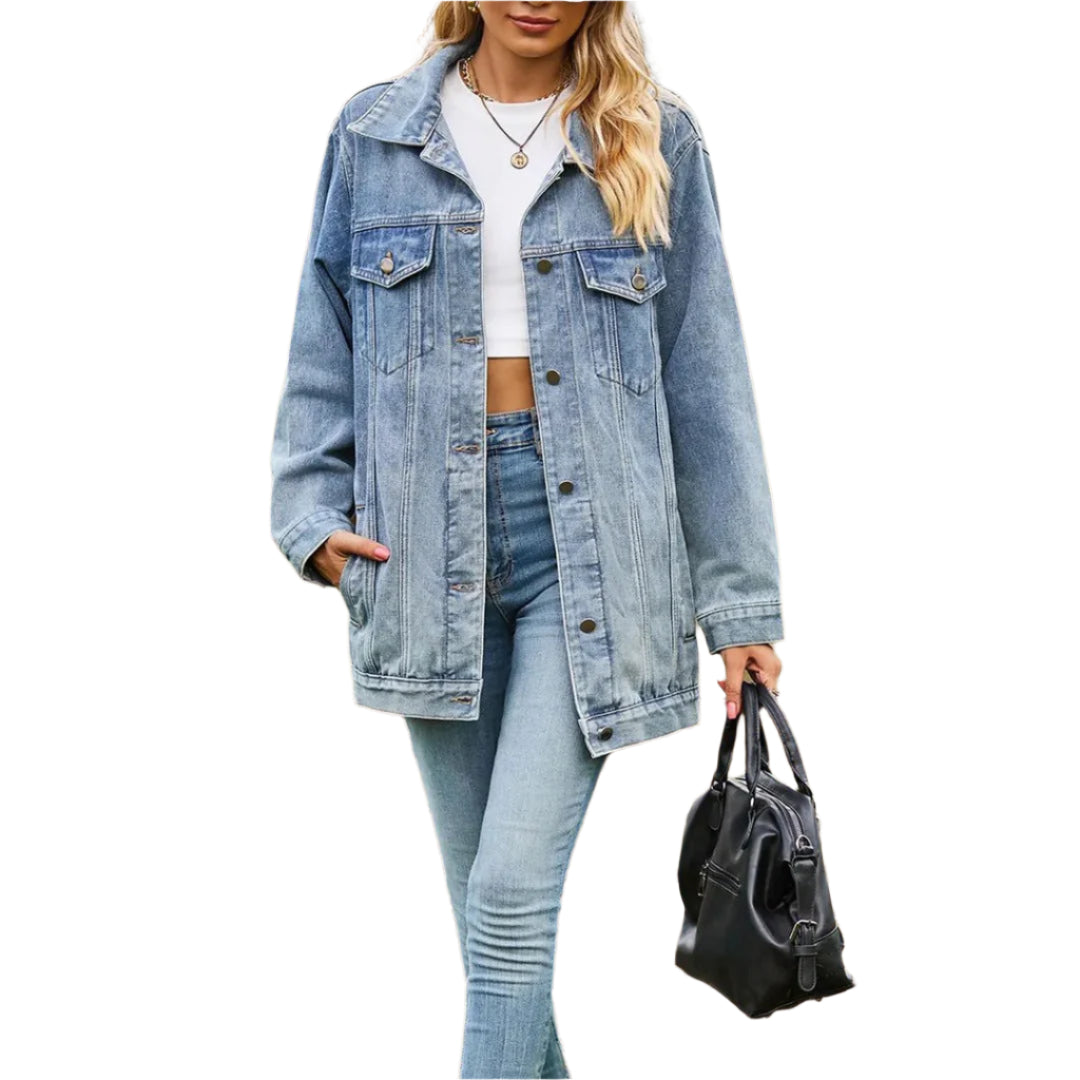 Klassisk Denimjakke for Damer med Vintage Stil 0