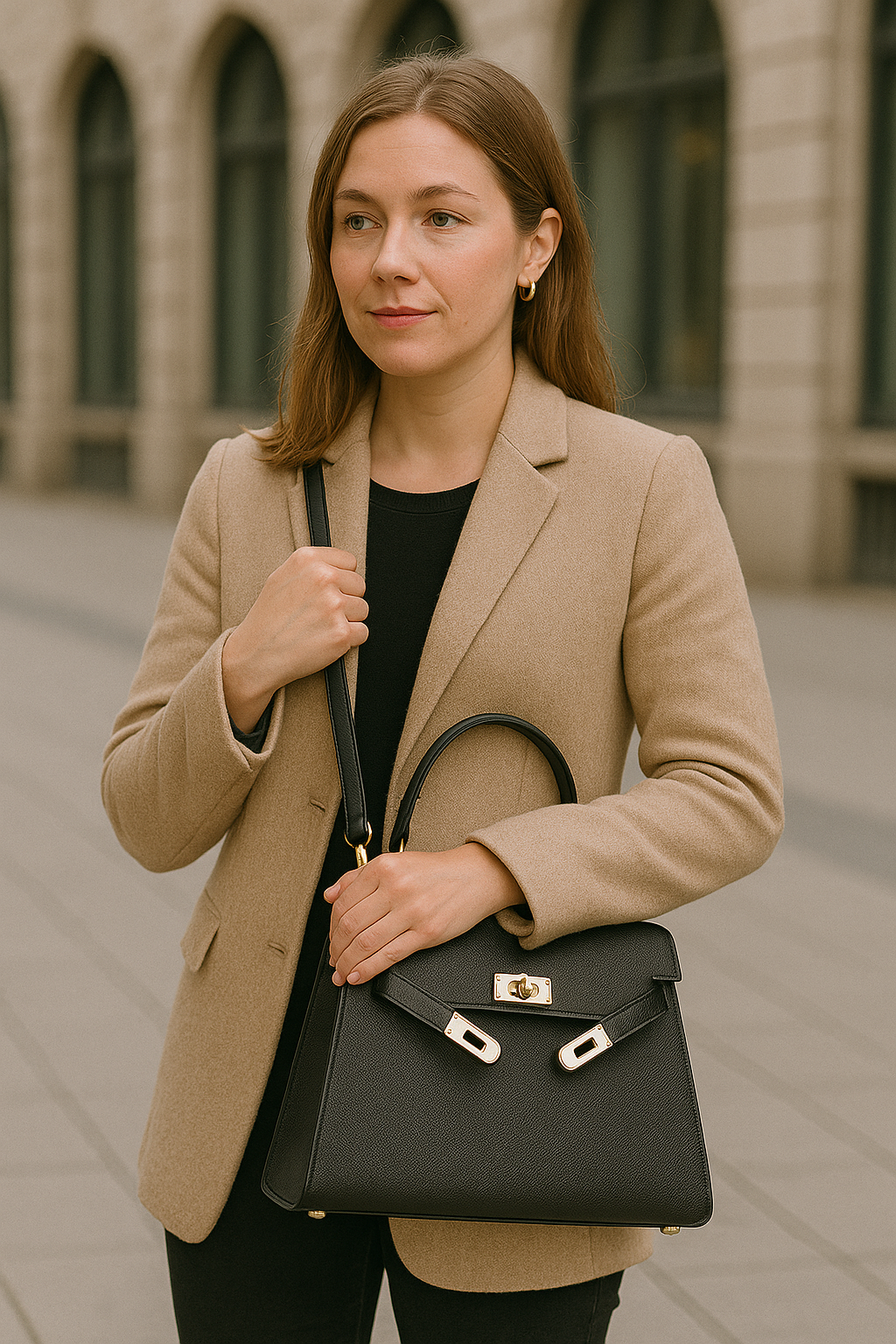 Klassisk Håndveske Geometrisk Design Metallåpning Teksturert Materiale 1