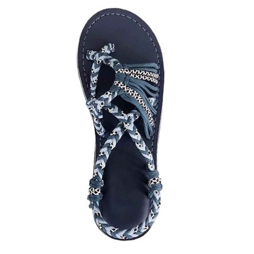 Håndvevde tau flate sandaler