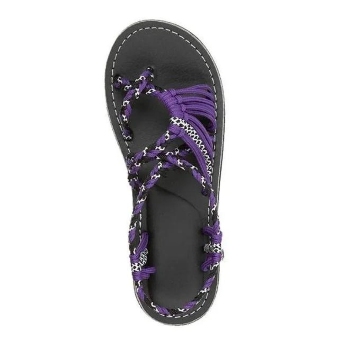 Håndvevde tau flate sandaler
