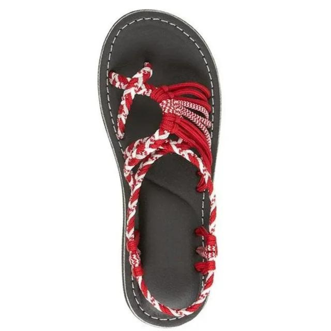 Håndvevde tau flate sandaler