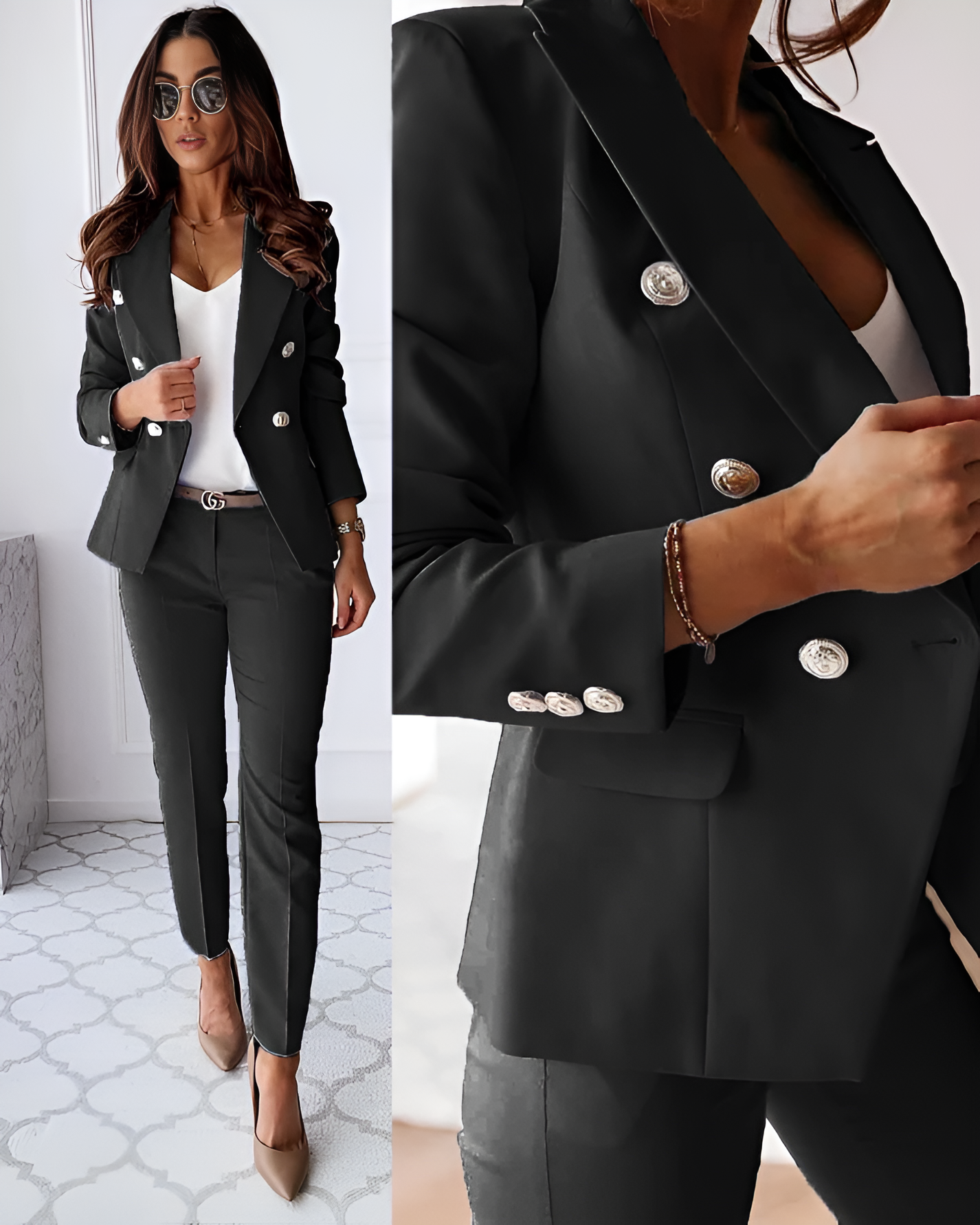 Kvinne Blazer og Bukse Settet Moderne Tweed 4