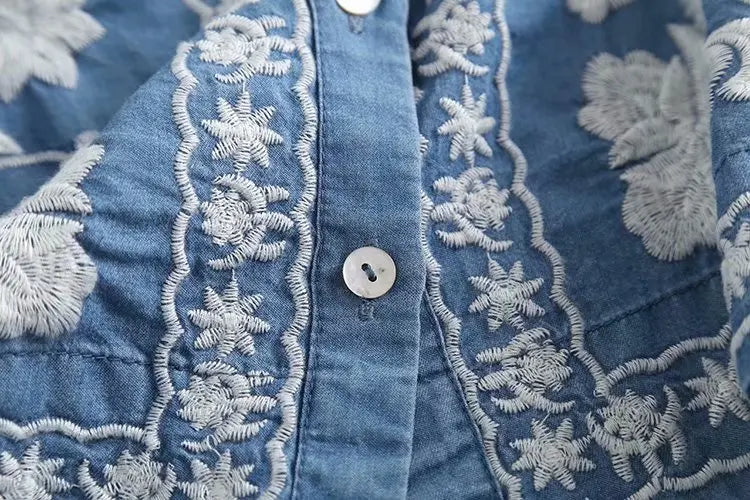 Kvinne Bluse Boho Denim Avslappet Passform 1