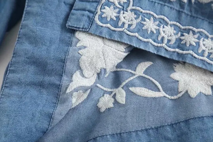 Kvinne Bluse Boho Denim Avslappet Passform 2