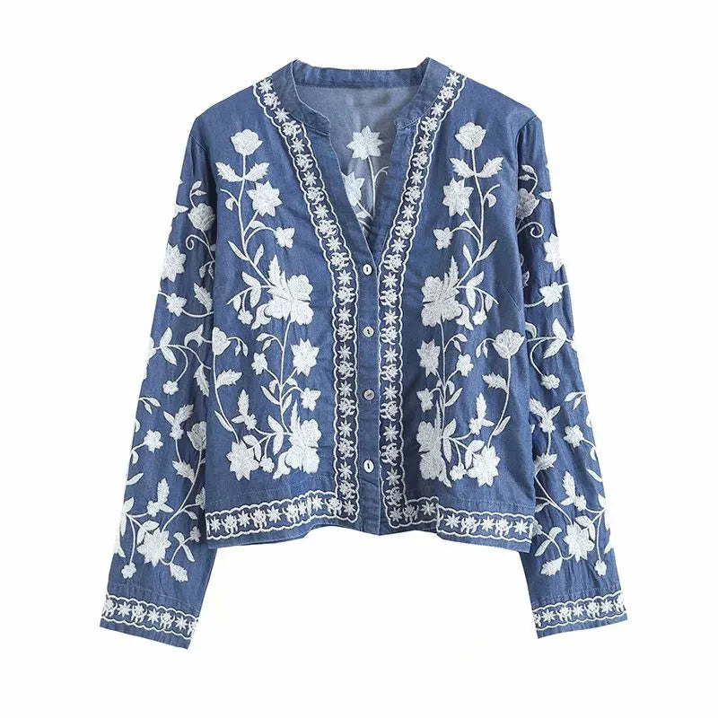 Kvinne Bluse Boho Denim Avslappet Passform 3